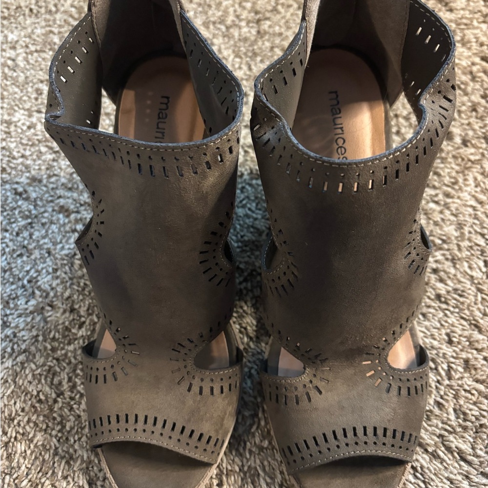 Maurices Gray Chunky Heel Open-Toe Sandals